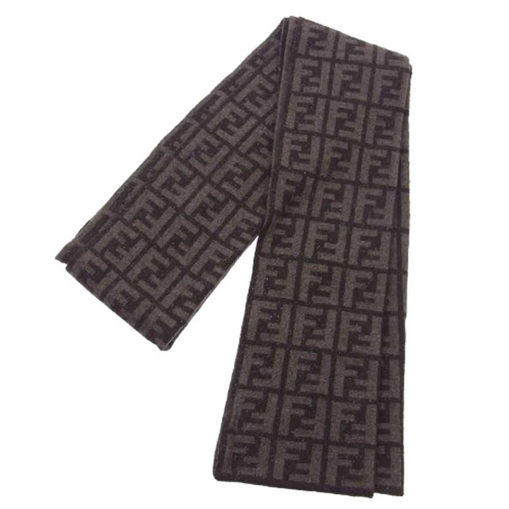 FENDI フェンディ イタリア製 ズッカ ウール ナイロン シルク マフラー ブラウン系【中古】