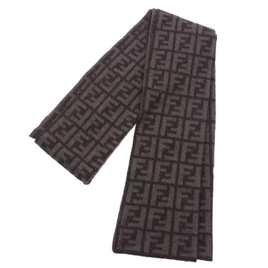 FENDI フェンディ イタリア製 ズッカ ウール ナイロン シルク マフラー ブラウン系【中古】