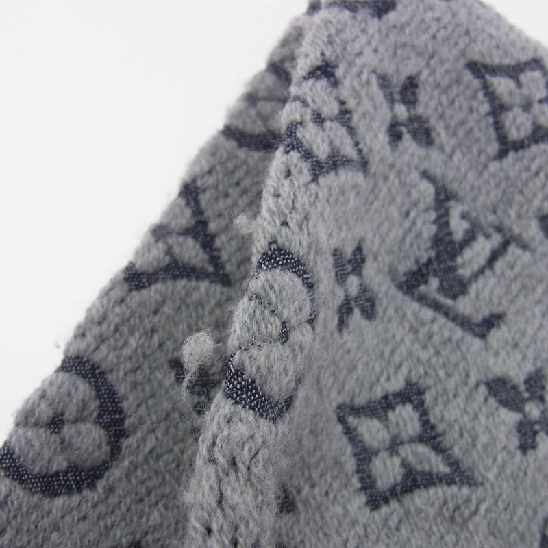 LOUIS VUITTON ルイヴィトン グレー ロゴパターンマフラー フリンジ LOUIS VUITTON ルイヴィトン グレー ロゴパターンマフラー フリンジ