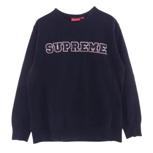 Supreme シュプリーム 90s 初期 カナダ製 ロゴ クルーネック スウェット トレーナー ネイビー系 L【中古】