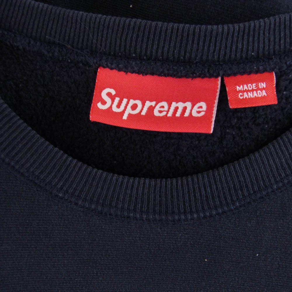 Supreme シュプリーム 90s 初期 カナダ製 ロゴ クルーネック スウェット トレーナー ネイビー系 L【中古】