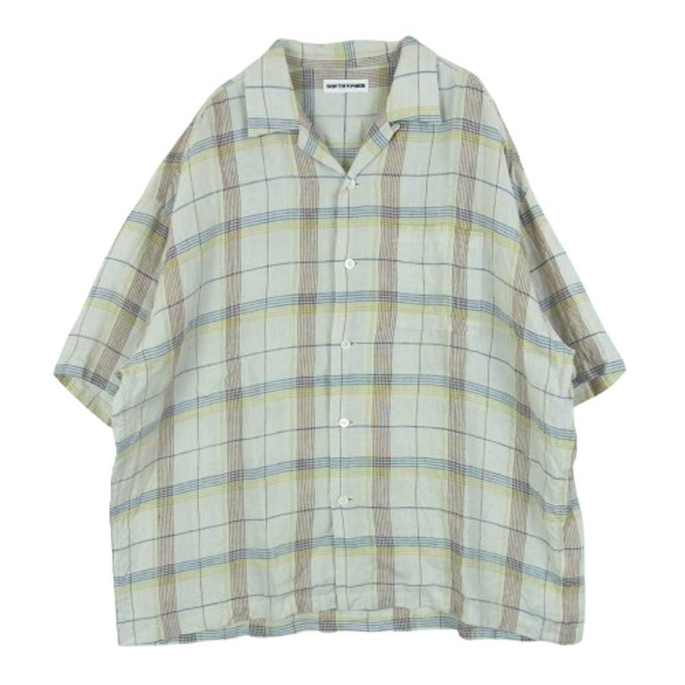 ソフトハイフン MGMFB231209-003 LINEN CHECK CAMP COLLAR S/S SHIRT リネン チェック 半袖 オープンカラー シャツ ベージュ系 IVR 03【中古】