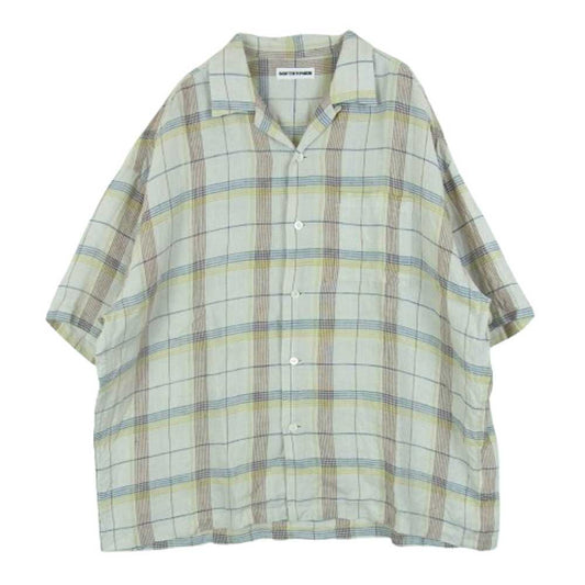 ソフトハイフン MGMFB231209-003 LINEN CHECK CAMP COLLAR S/S SHIRT リネン チェック 半袖 オープンカラー シャツ ベージュ系 IVR 03【中古】