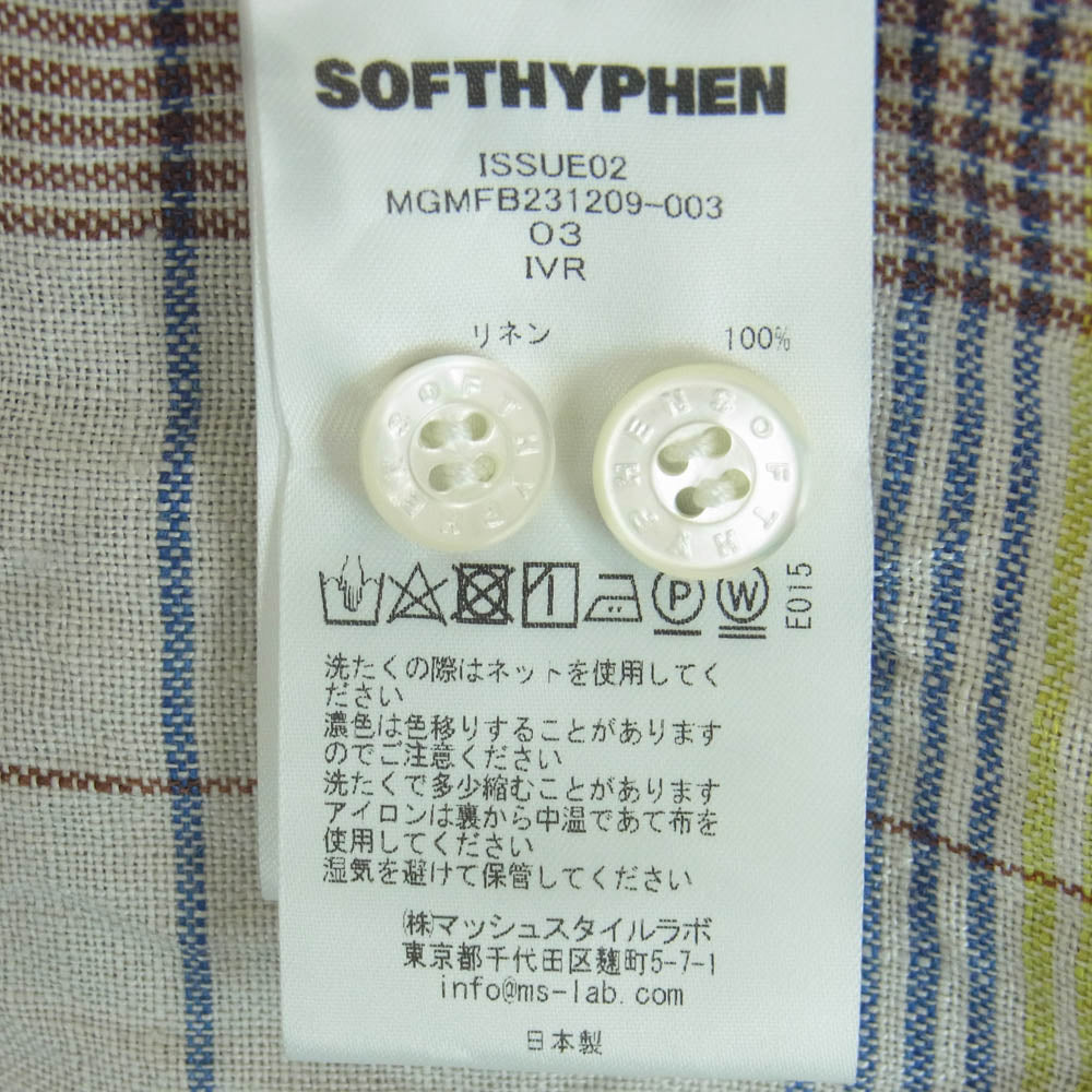 ソフトハイフン MGMFB231209-003 LINEN CHECK CAMP COLLAR S/S SHIRT リネン チェック 半袖 オープンカラー シャツ ベージュ系 IVR 03【中古】
