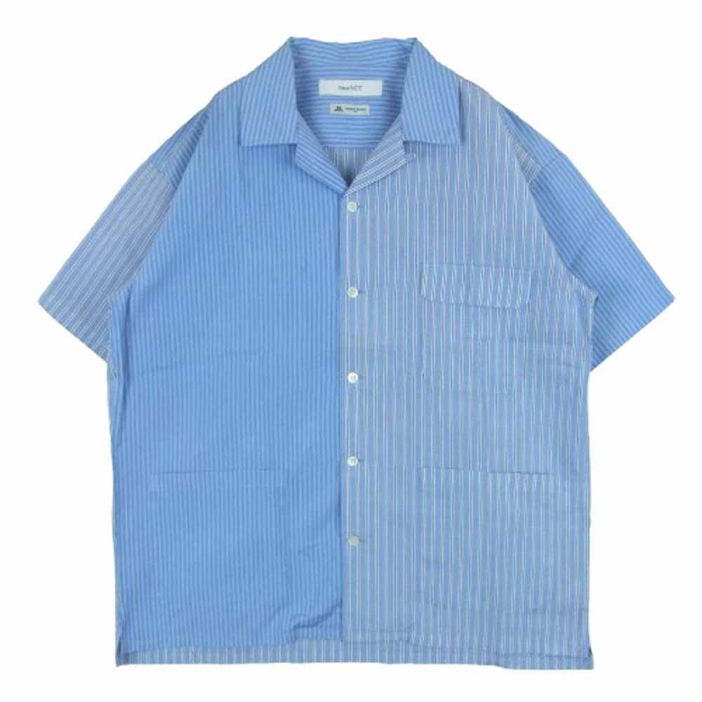 タイオアノット T02-SH10 THOMAS MASON トーマスメイソン ストライプ 切替 半袖 オープンカラー シャツ ブルー系 3【美品】【中古】