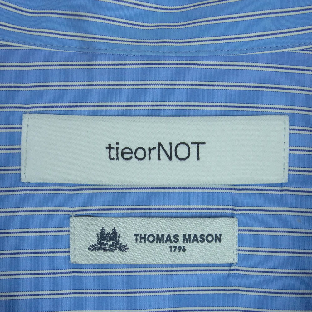 タイオアノット T02-SH10 THOMAS MASON トーマスメイソン ストライプ 切替 半袖 オープンカラー シャツ ブルー系 3【美品】【中古】