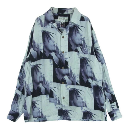 WACKO MARIA ワコマリア 22AW BOBMARLEY-WM-HI05 BOB MARLEY HAWAIIAN SHIRT ボブマーリー ハワイアン オープンカラー 長袖 シャツ オフホワイト系 ブラック系 M【中古】