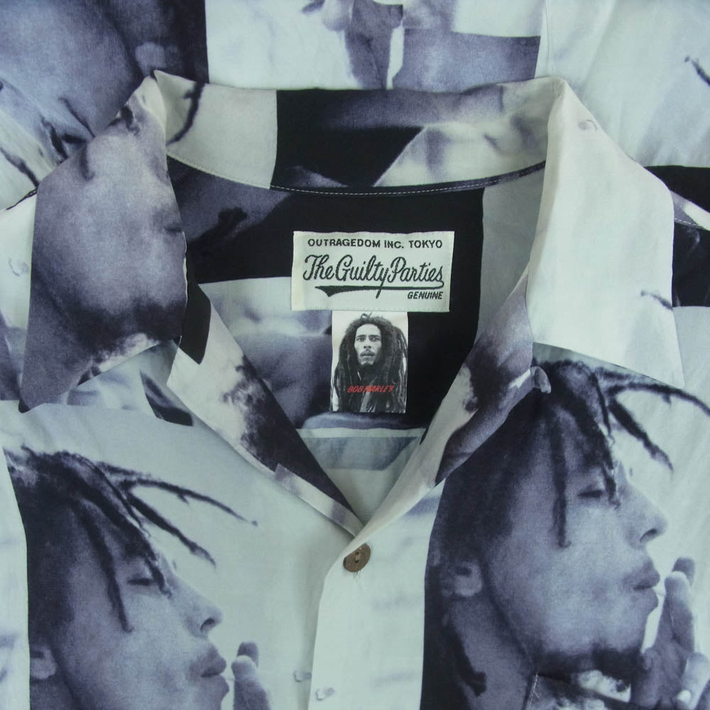 WACKO MARIA ワコマリア 22AW BOBMARLEY-WM-HI05 BOB MARLEY HAWAIIAN SHIRT ボブマーリー ハワイアン オープンカラー 長袖 シャツ オフホワイト系 ブラック系 M【中古】