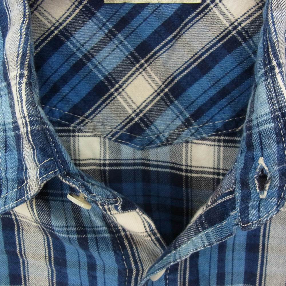 エム washed indigo check shirts ウォッシュド インディゴ チェック 長袖 シャツ ブルー系 S【中古】