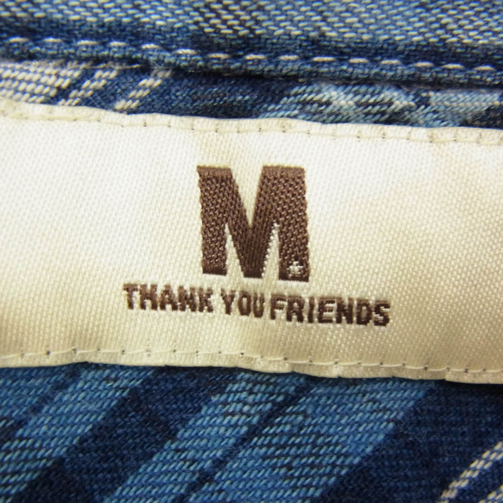 エム washed indigo check shirts ウォッシュド インディゴ チェック 長袖 シャツ ブルー系 S【中古】