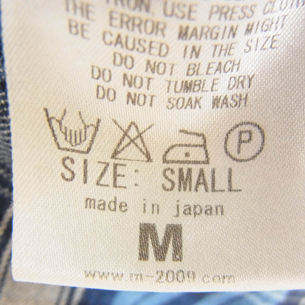 エム washed indigo check shirts ウォッシュド インディゴ チェック 長袖 シャツ ブルー系 S【中古】