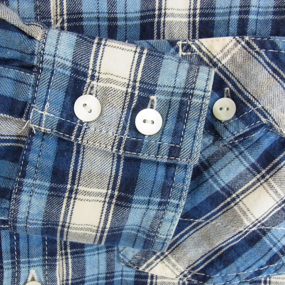 エム washed indigo check shirts ウォッシュド インディゴ チェック 長袖 シャツ ブルー系 S【中古】