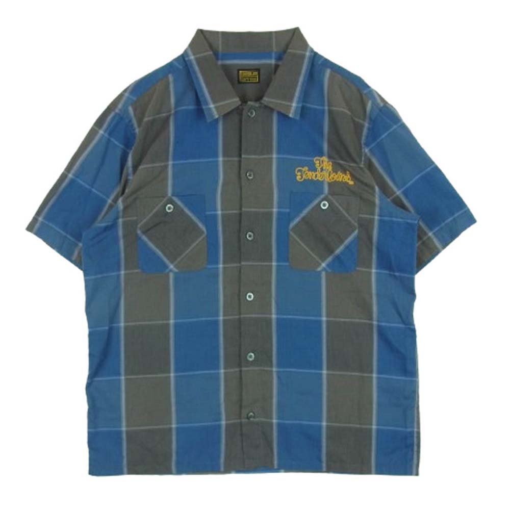 TENDERLOIN テンダーロイン T-POLY SHT S/S 刺繍ロゴ レギュラーカラー チェック 半袖 シャツ ブルー系 グレー系 M【中古】