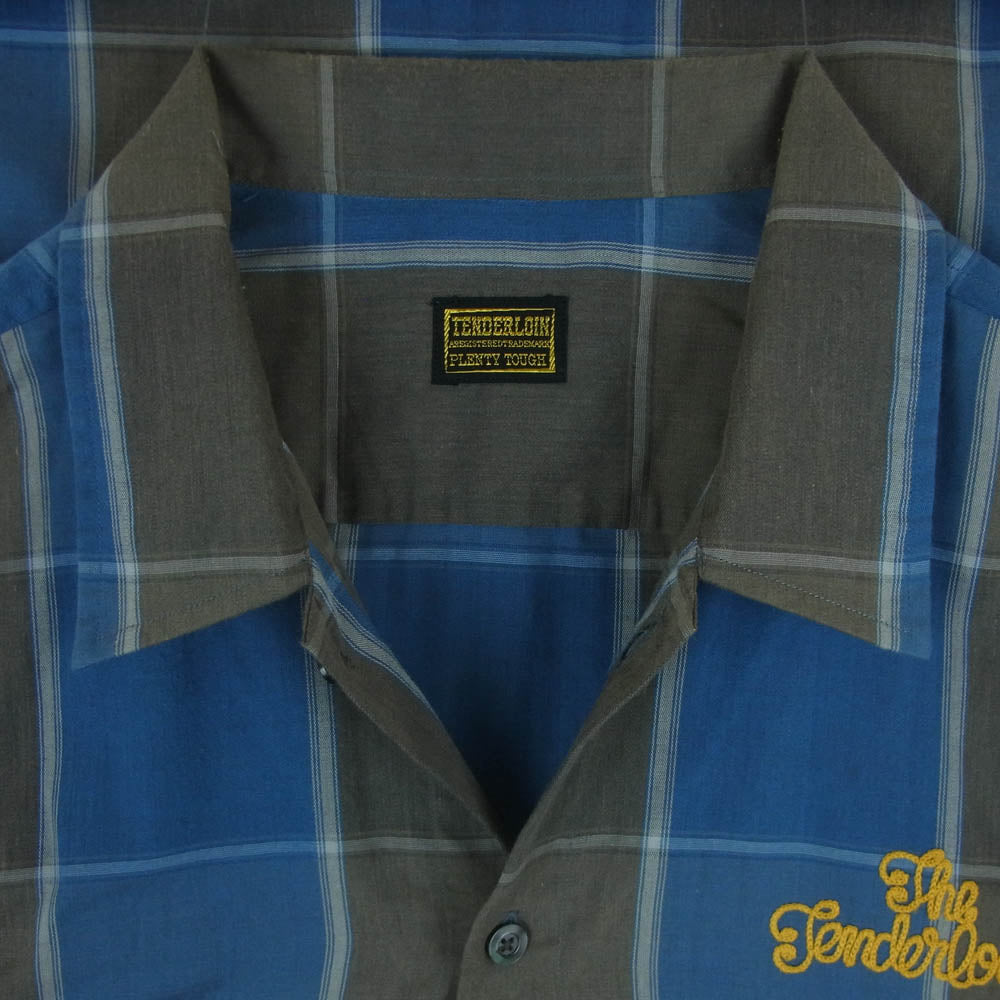 TENDERLOIN テンダーロイン T-POLY SHT S/S 刺繍ロゴ レギュラーカラー チェック 半袖 シャツ ブルー系 グレー系 M【中古】