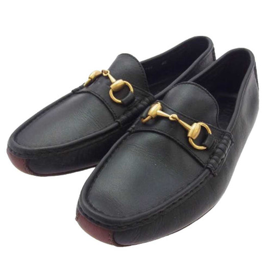 GUCCI グッチ 1101344 レザー ローファー ホースビット ドライビング シューズ ブラック系 8M【中古】
