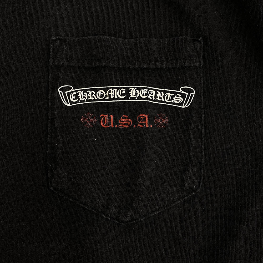 CHROME HEARTS クロムハーツ（原本無） ダガー 星条旗 スクロールラベル ポケット Tシャツ ブラック系 M【中古】