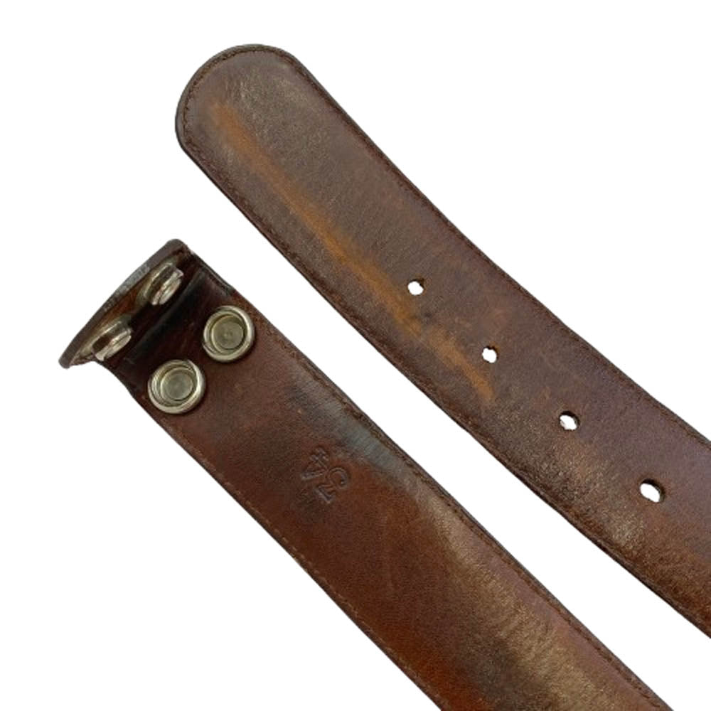 CHROME HEARTS クロムハーツ（原本無） 1.5 STRAP 1.5inchスクロールレーベルリベッツ レザーベルト ブラウン系 34【中古】
