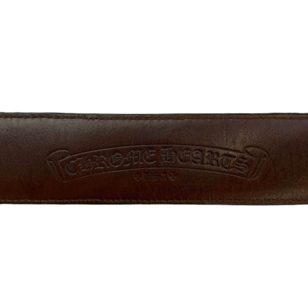 CHROME HEARTS クロムハーツ（原本無） 1.5 STRAP 1.5inchスクロールレーベルリベッツ レザーベルト ブラウン系 34【中古】