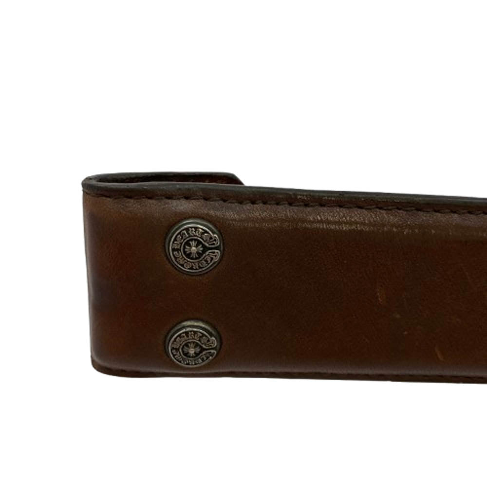 CHROME HEARTS クロムハーツ（原本無） 1.5 STRAP 1.5inchスクロールレーベルリベッツ レザーベルト ブラウン系 34【中古】