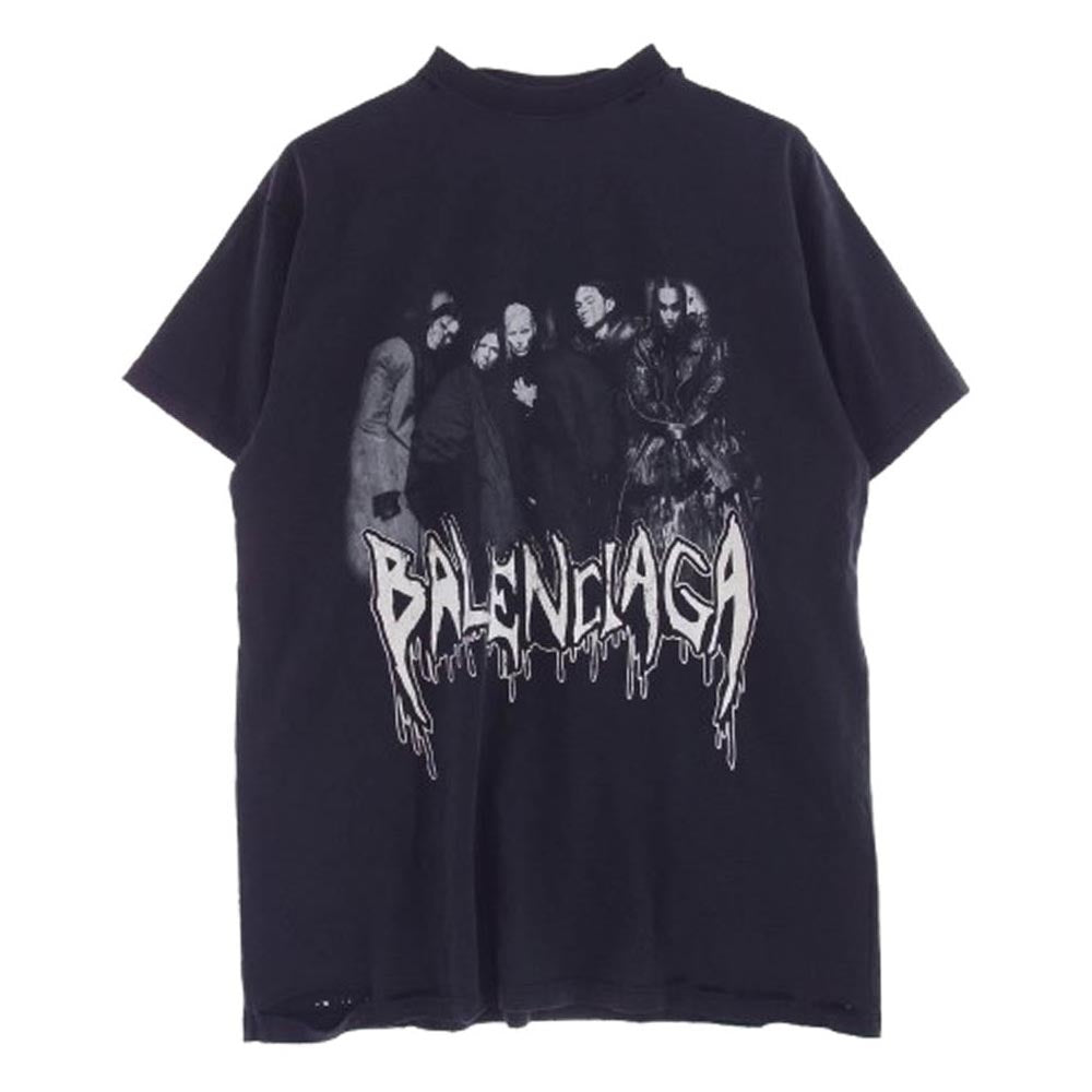 BALENCIAGA バレンシアガ 24AW 787349 ダメージ加工 TRVY7 METAL HEADS 半袖 Tシャツ ブラック系 1【中古】
