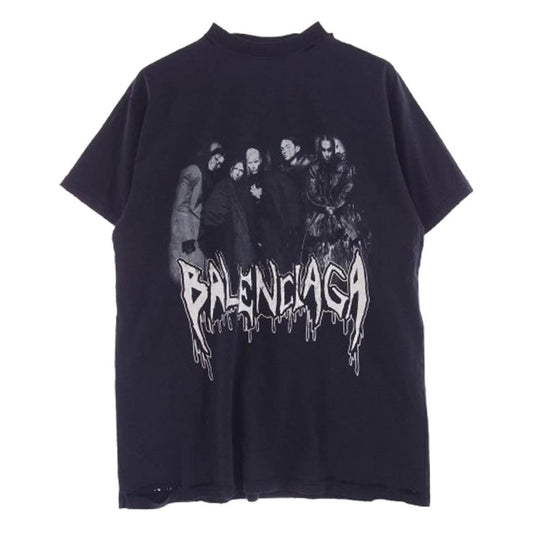 BALENCIAGA バレンシアガ 24AW 787349 ダメージ加工 TRVY7 METAL HEADS 半袖 Tシャツ ブラック系 1【中古】