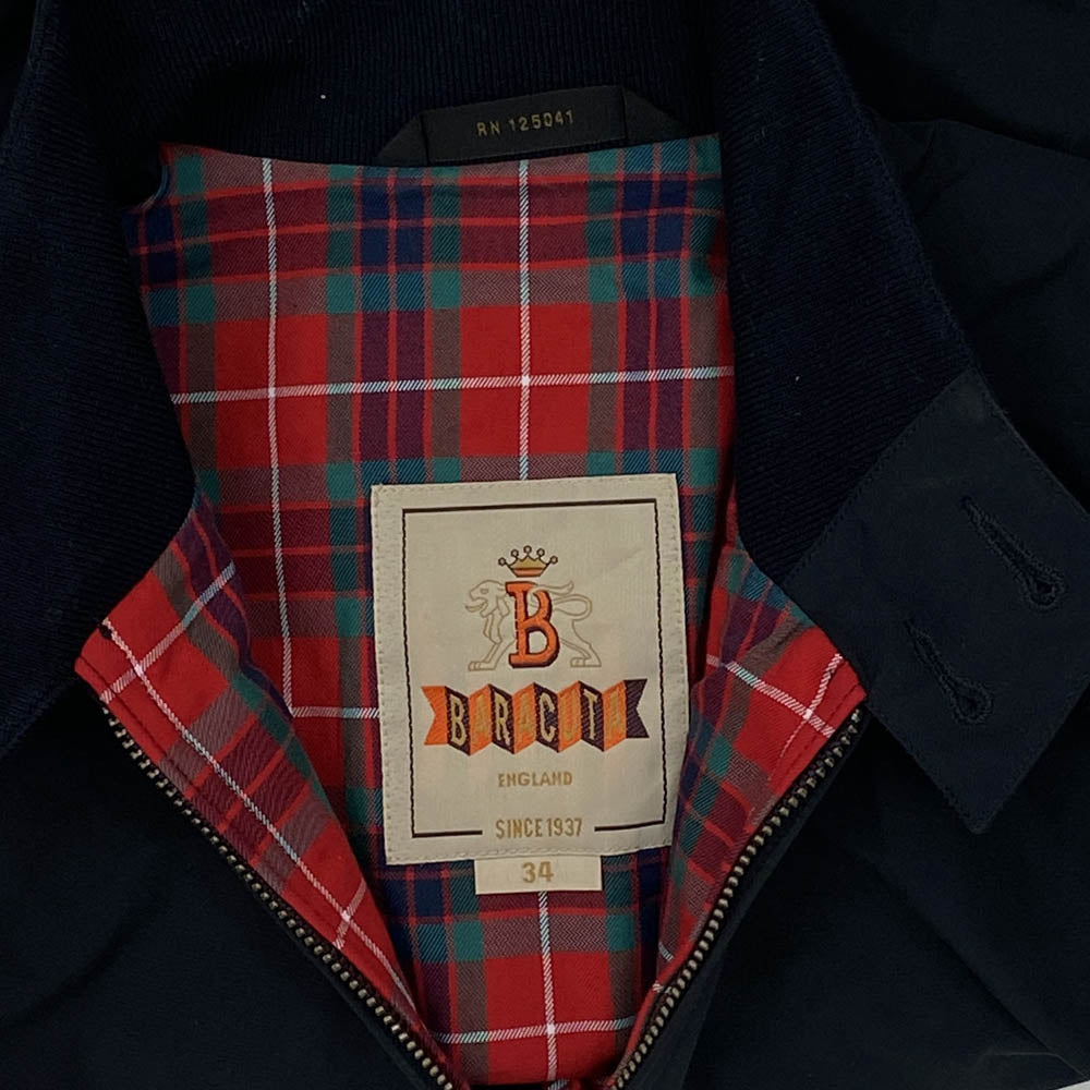 BARACUTA バラクータ 英国製 裏地チェック ハリントン ジャケット ブルゾン ブラック系 34【中古】