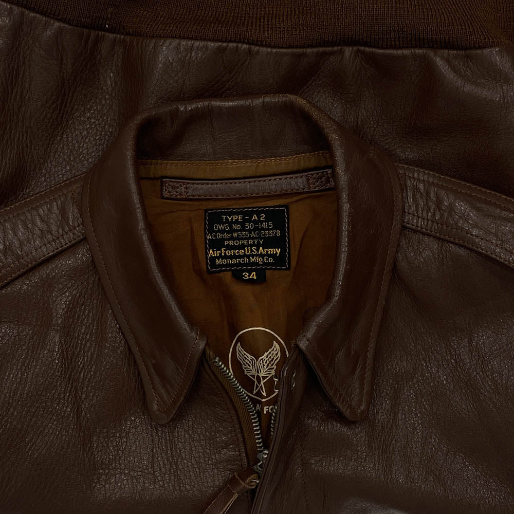 The REAL McCOY'S ザリアルマッコイズ 30-1415 MONARCH MFG CO モーナーク社 実名復刻 US Air Force A-2 レザー フライト ジャケット ブラウン系 34【中古】