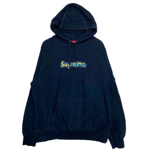 Supreme シュプリーム 18SS Gonz Logo Hooded Sweatshirt ロゴ プルオーバー パーカー スウェット シャツ ダークネイビー系 L【中古】