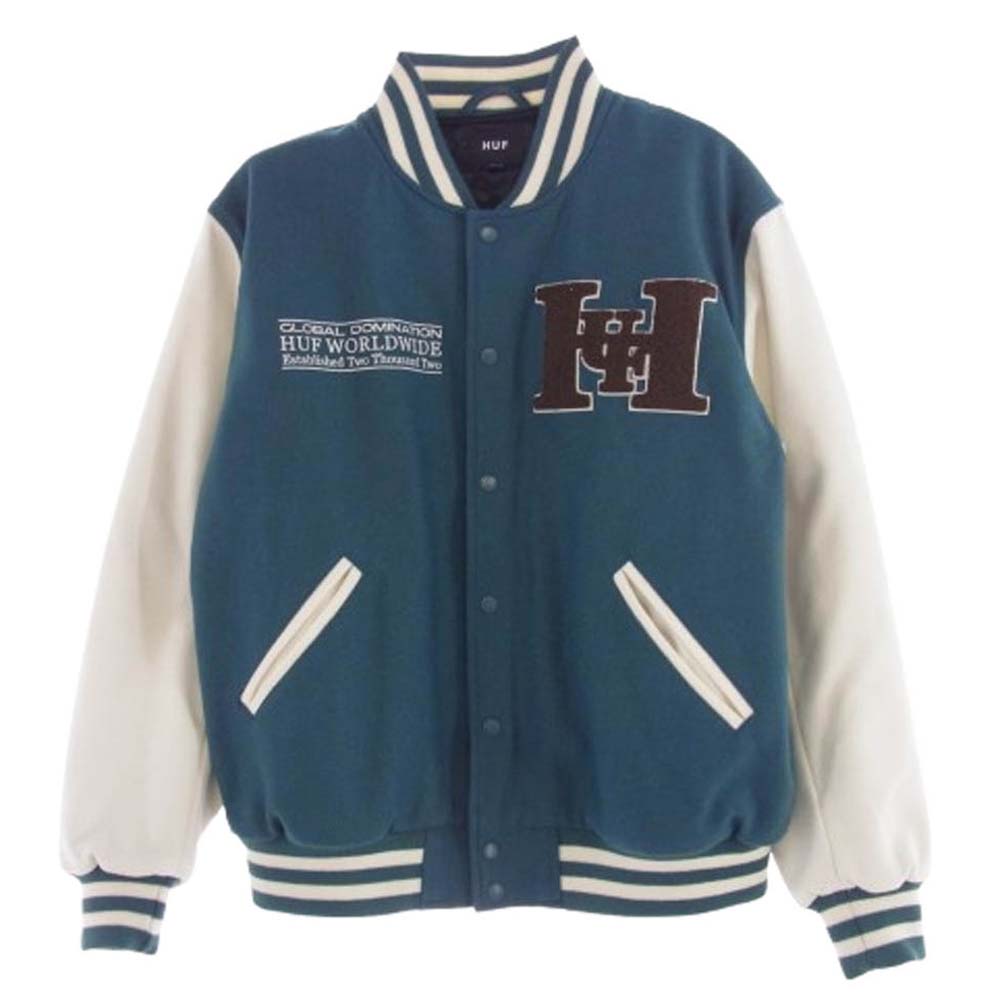 HUF ハフ HARRISON VARSITY JACKET バーシティ スタジアム ジャケット スタジャン グリーン系 L【中古】