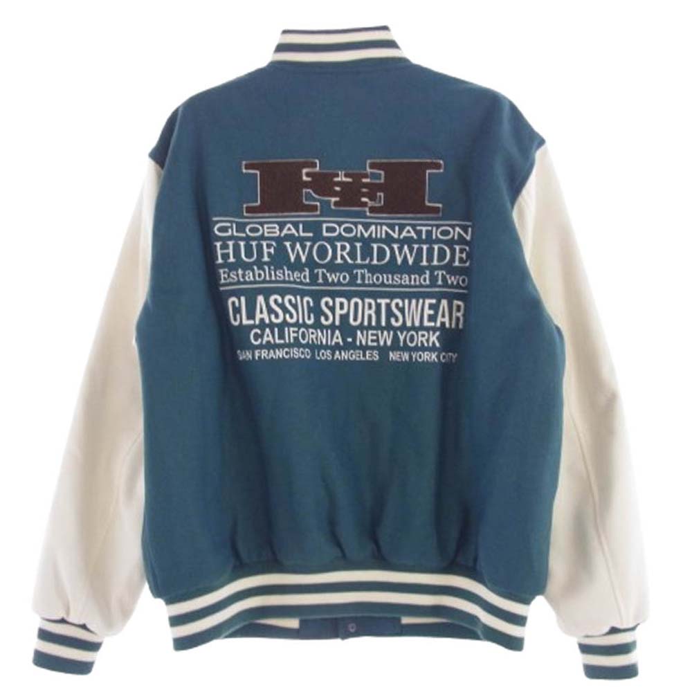 HUF ハフ HARRISON VARSITY JACKET バーシティ スタジアム ジャケット スタジャン グリーン系 L【中古】