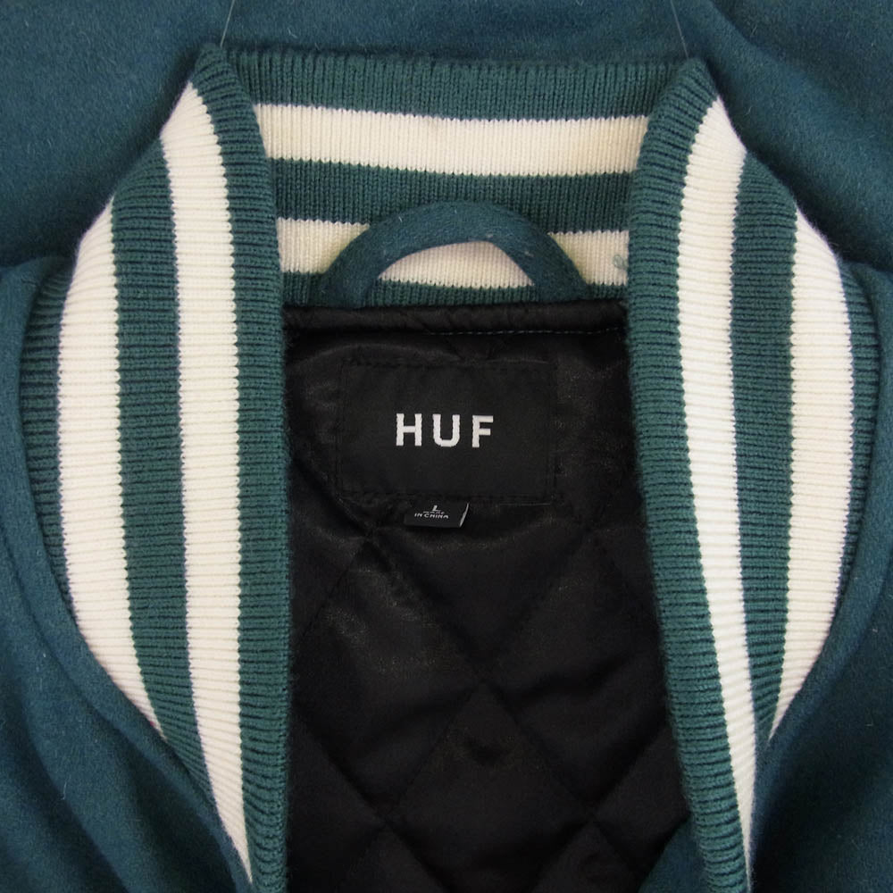HUF ハフ HARRISON VARSITY JACKET バーシティ スタジアム ジャケット スタジャン グリーン系 L【中古】