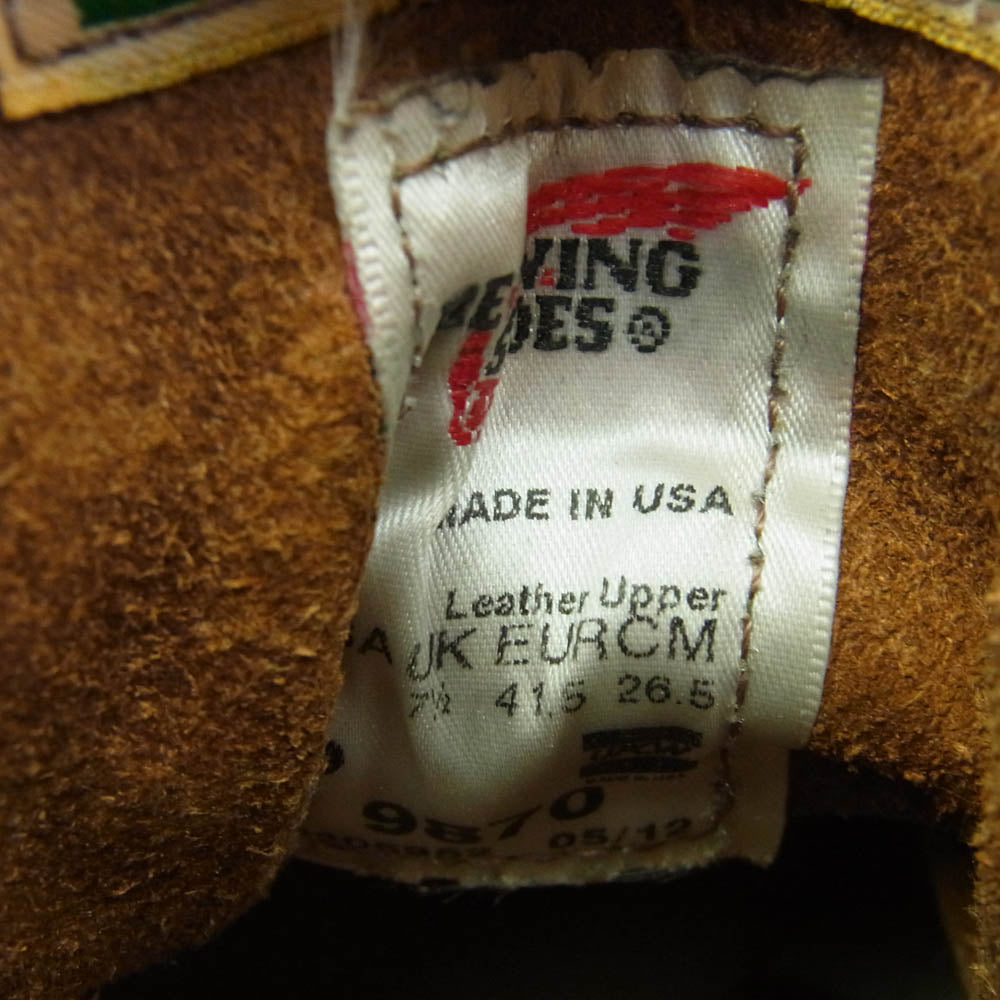 RED WING レッドウィング 9870 四角犬タグ復刻 ブラッククロンダイク 茶芯 IRISH SETTER アイリッシュセッター ワーク ブーツ ブラック系 26.5cm【中古】