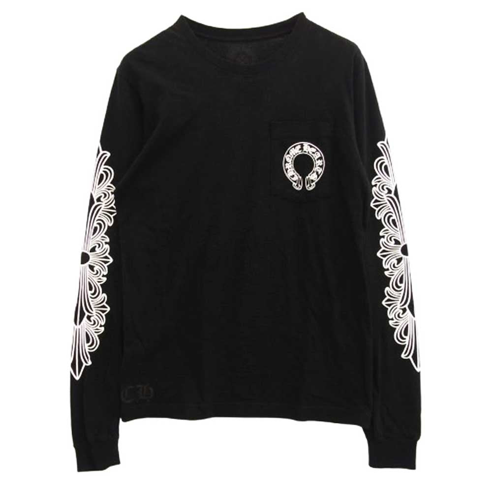 CHROME HEARTS クロムハーツ（原本無） レシート付属 FLRL CRS HORSESHOE L/S バックホースシュー 袖フローラルクロス袖プリント 長袖Tシャツ ブラック系 M【中古】