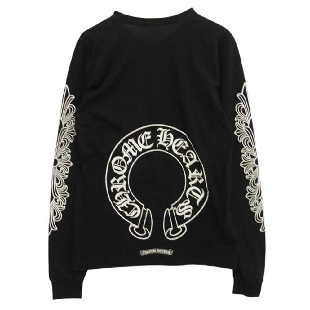 CHROME HEARTS クロムハーツ（原本無） レシート付属 FLRL CRS HORSESHOE L/S バックホースシュー 袖フローラルクロス袖プリント 長袖Tシャツ ブラック系 M【中古】