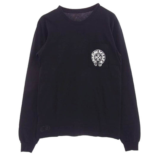 CHROME HEARTS クロムハーツ（原本無） Paris Limited Floral Cross 18 Avenue Long Sleeve Tee  パリ限定 18アヴェニュー フローラルクロス袖プリント ポケット付き 長袖Tシャツ ブラック系 M【中古】