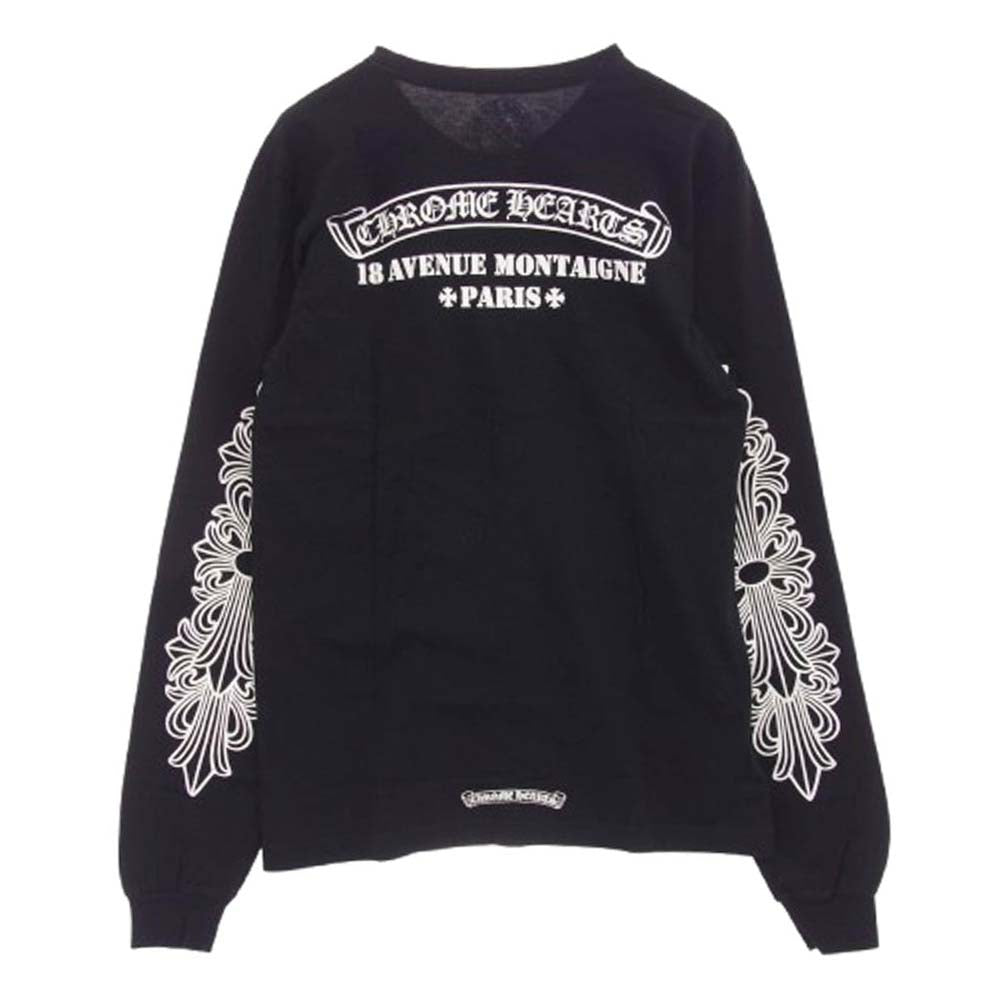CHROME HEARTS クロムハーツ（原本無） Paris Limited Floral Cross 18 Avenue Long Sleeve Tee  パリ限定 18アヴェニュー フローラルクロス袖プリント ポケット付き 長袖Tシャツ ブラック系 M【中古】