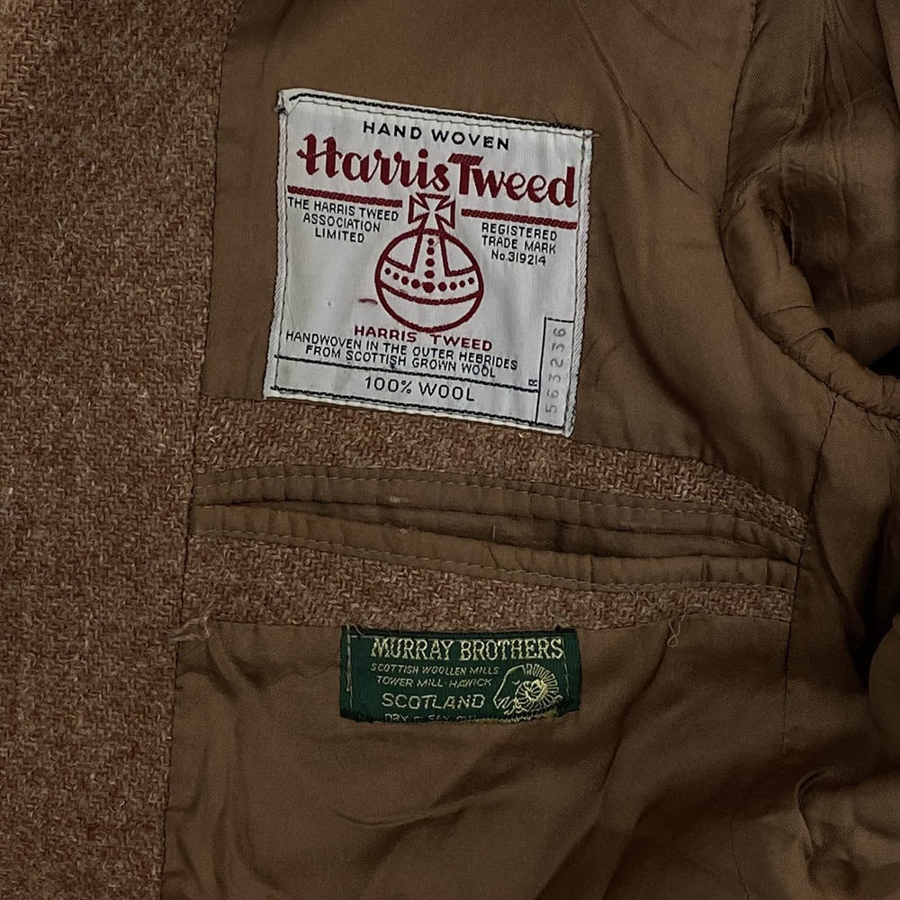 ヴィンテージ 英国製 MURRAY BROTHERS Harris Tweed ハリスツイード くるみボタン テーラード ジャケット オレンジよりのブラウン系 サイズ不明【中古】
