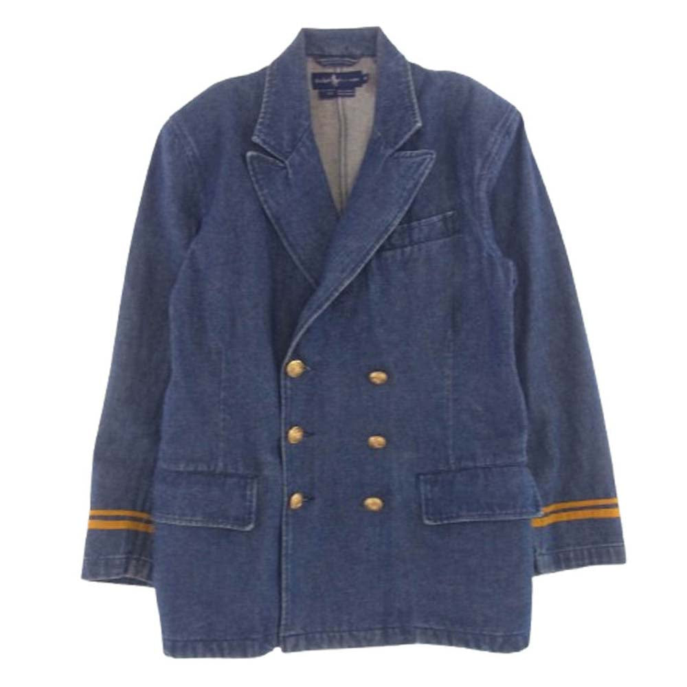 RALPH LAUREN ラルフローレン 90s 金ボタン ダブル デニム ジャケット インディゴブルー系 M【中古】