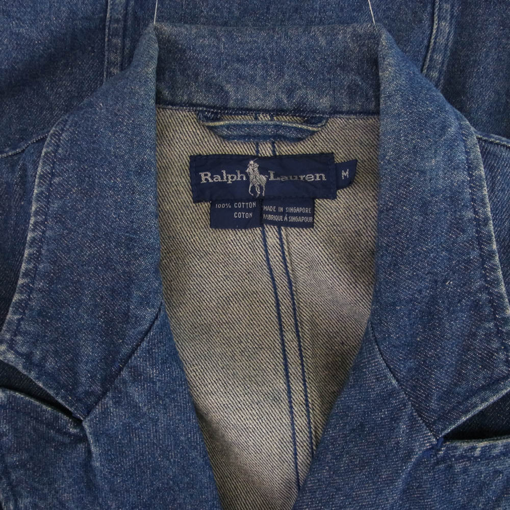 RALPH LAUREN ラルフローレン 90s 金ボタン ダブル デニム ジャケット インディゴブルー系 M【中古】