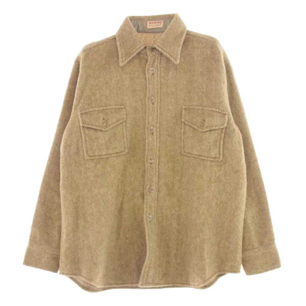 ヴィンテージ 60s USA製 ウール ヘリンボーン シャツ グリーン系 L【中古】