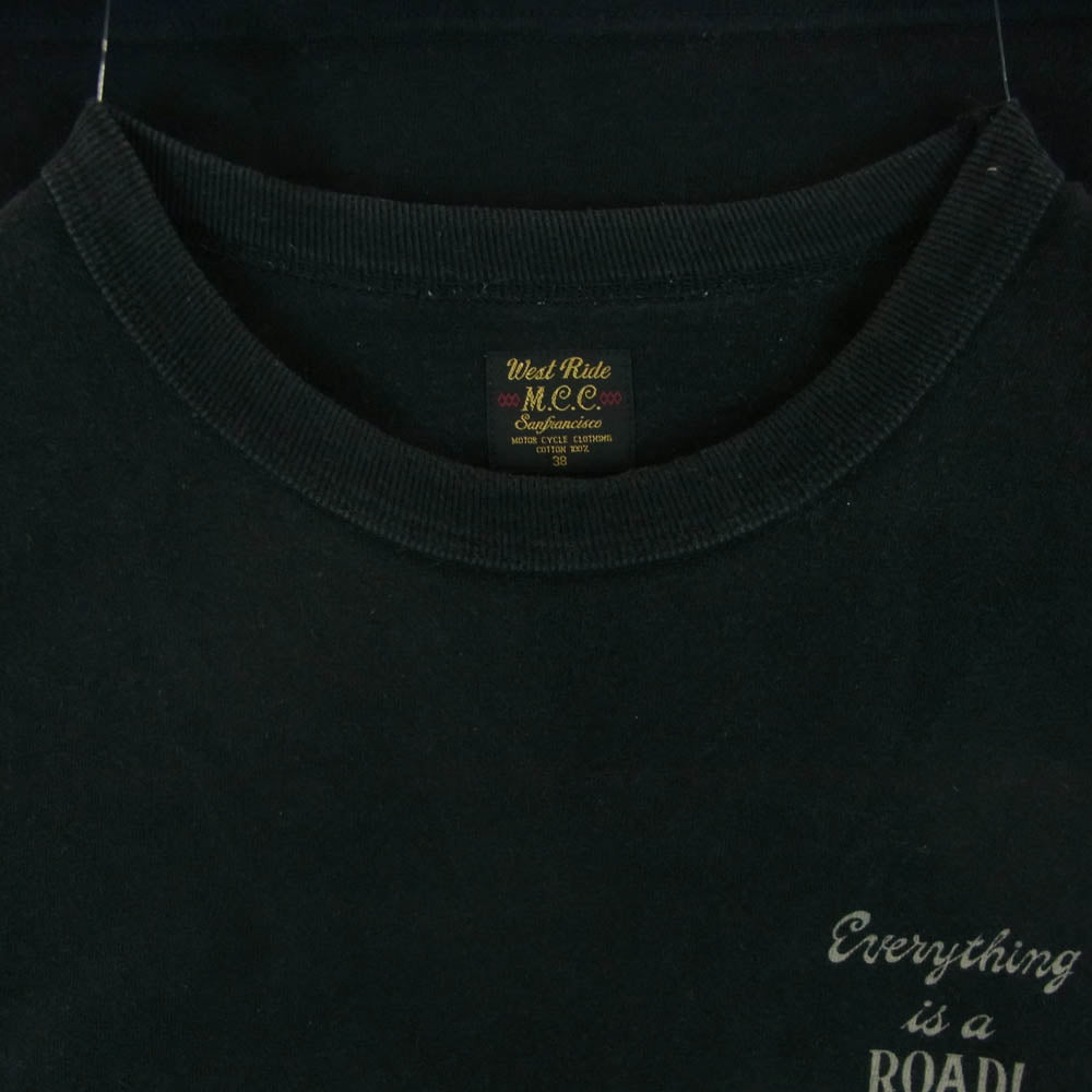 WESTRIDE ウエストライド バックプリント 半袖 Tシャツ コットン 日本製 ブラック系 38【中古】