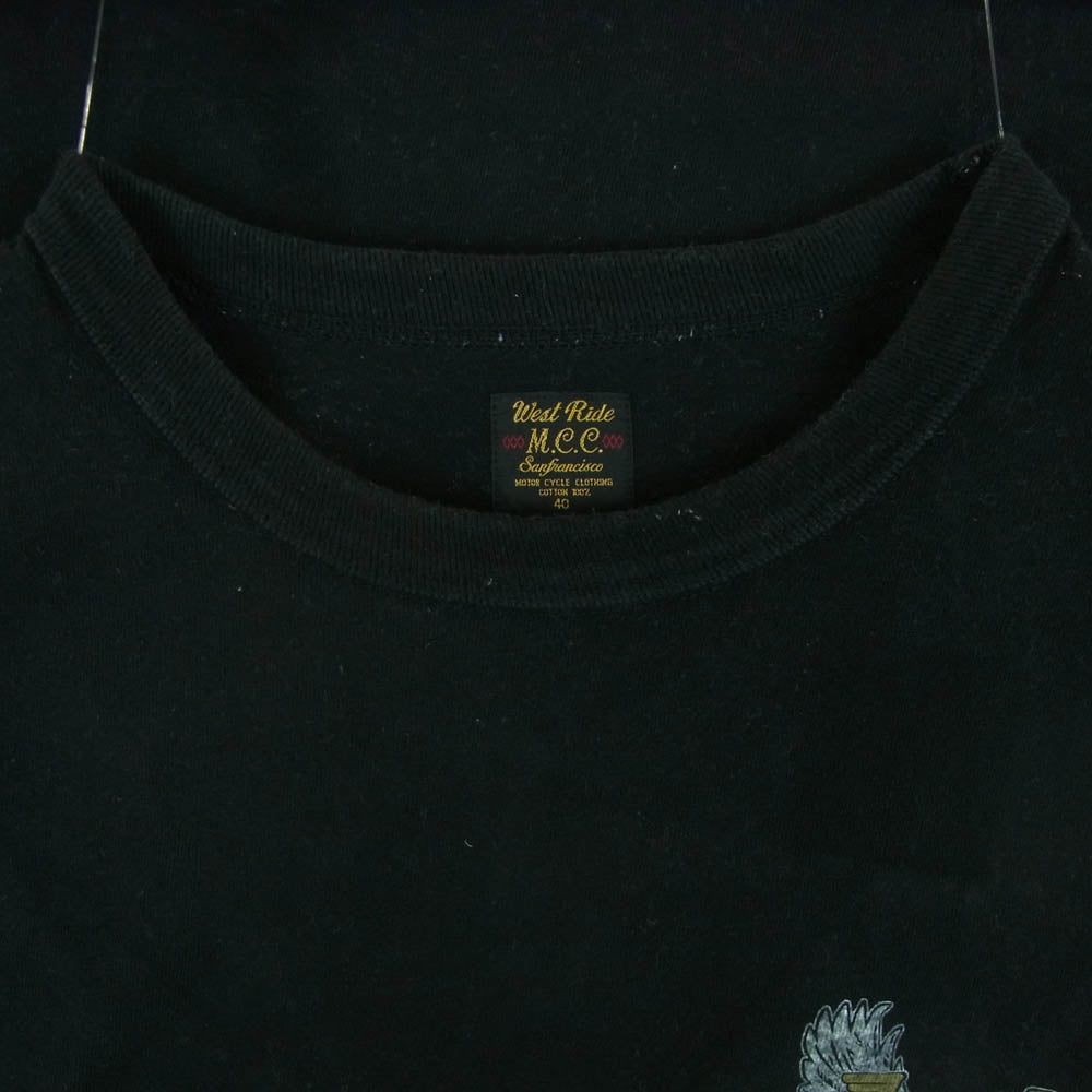 WESTRIDE ウエストライド バックプリント 半袖 Tシャツ コットン 日本製 ブラック系 40【中古】