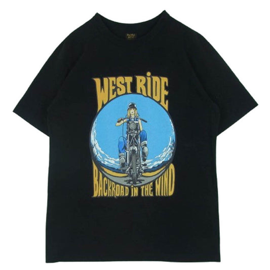 WESTRIDE ウエストライド プリント 半袖 Tシャツ コットン 日本製 ブラック系 38【中古】