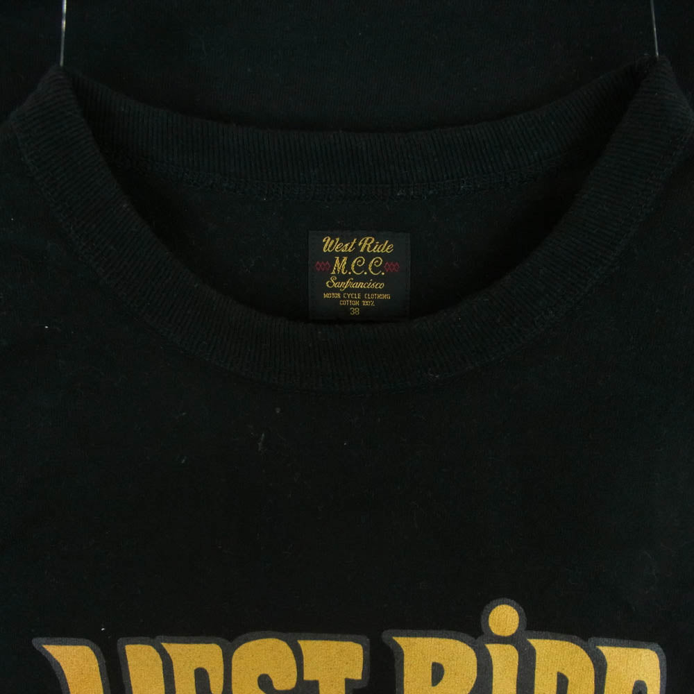 WESTRIDE ウエストライド プリント 半袖 Tシャツ コットン 日本製 ブラック系 38【中古】