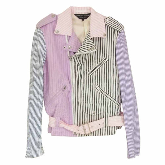 COMME des GARCONS HOMME PLUS コムデギャルソンオムプリュス PK-J119 AD20212 コットン ストライプ ダブル ライダース ジャケット マルチカラー系 S【中古】