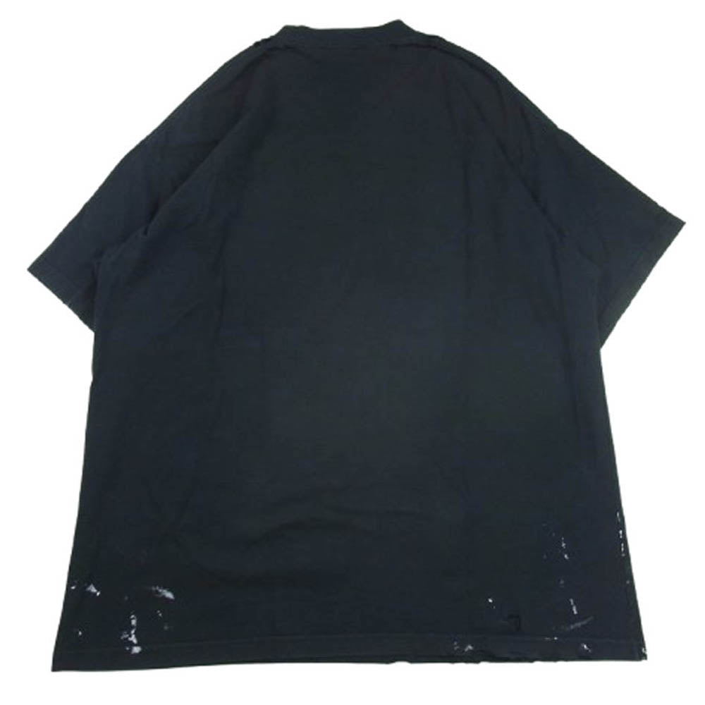 BALENCIAGA バレンシアガ 22ss 694576 TMV88 METAL LOGO CRASHED SS TEE クラッシュ加工 メタルロゴ ペンキ 半袖 Tシャツ ブラック系 2【中古】