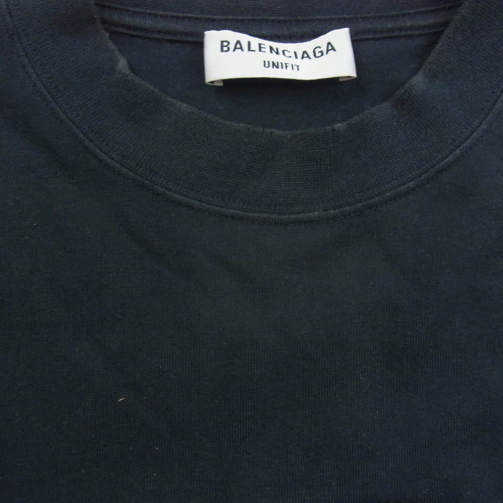 BALENCIAGA バレンシアガ 22ss 694576 TMV88 METAL LOGO CRASHED SS TEE クラッシュ加工 メタルロゴ ペンキ 半袖 Tシャツ ブラック系 2【中古】