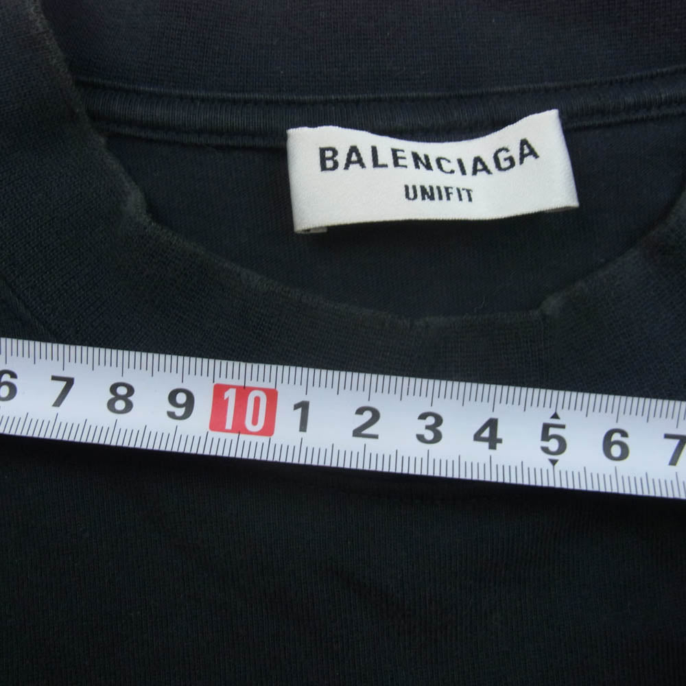 BALENCIAGA バレンシアガ 22ss 694576 TMV88 METAL LOGO CRASHED SS TEE クラッシュ加工 メタルロゴ ペンキ 半袖 Tシャツ ブラック系 2【中古】