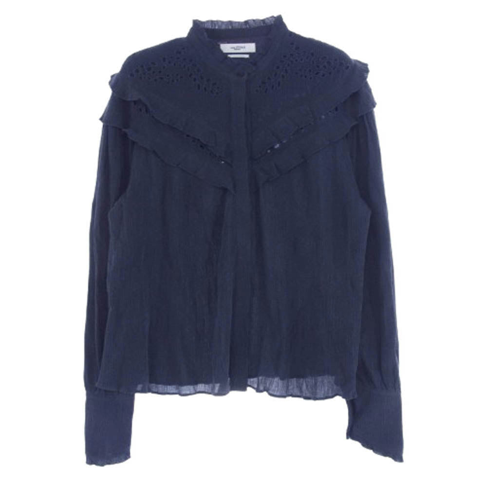 ISABEL MARANT イザベルマラン HT1818-20A048E カットワーク フリル ノーカラー 長袖 ブラウス シャツ グレー系 36【中古】