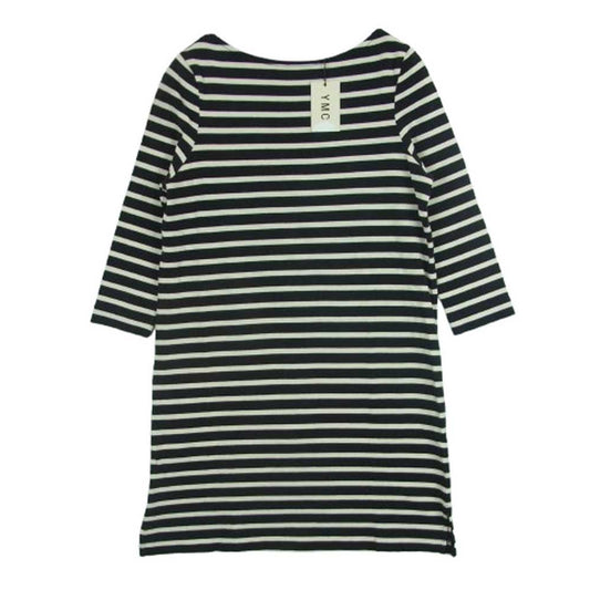 YMC ワイエムシー ボーダー バックジップ カットソー ワンピース コットン 中国製 ブラック系 クリーム色系 8【美品】【中古】